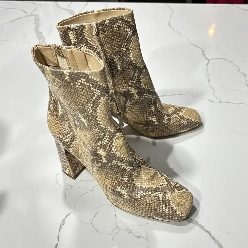 Sam Edelman Women’s Block Heels Snakeskin Square Toe CODIE Ankle Boots Size 8